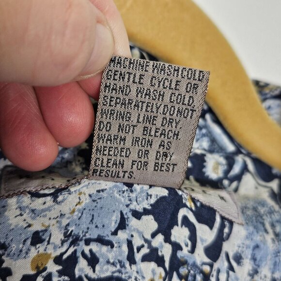 Robert Stock Floral Geometric Patchwork Blue White Shirt M Silk Hawaii Button-Up - Picture 4 of 8